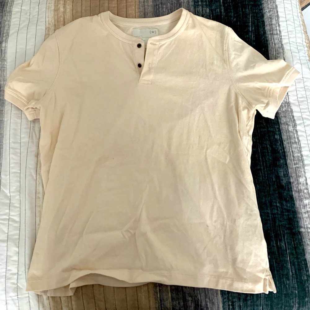 Quarter Button Creme Short Sleeve Tee - XL